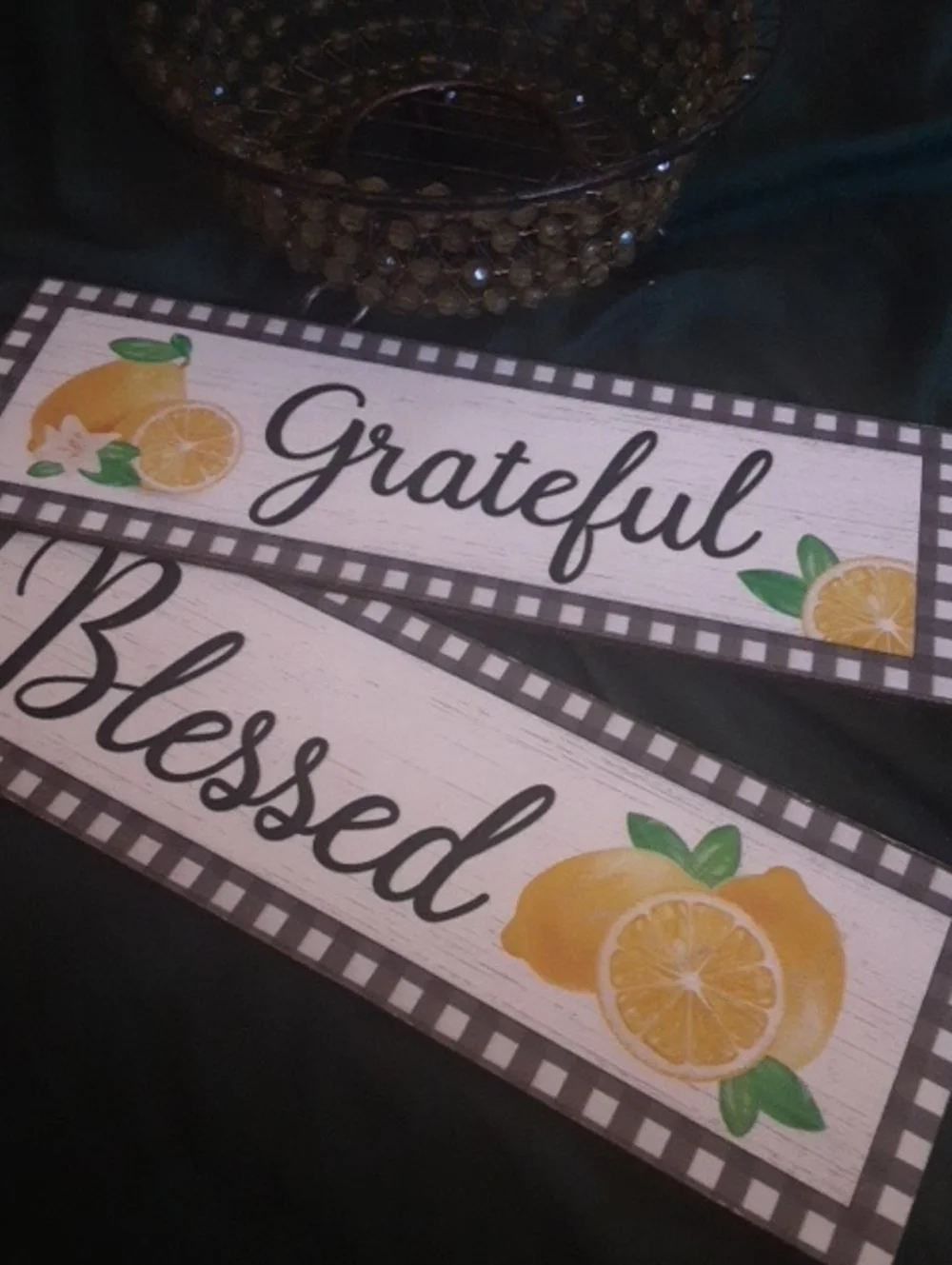 Beaded Basket Plus 2 Lemon Blessed Grateful Signs